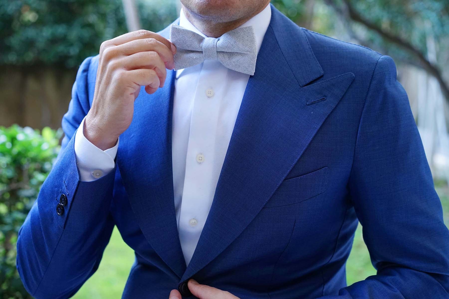 Light Grey Herringbone Linen Bow Tie - Image 3