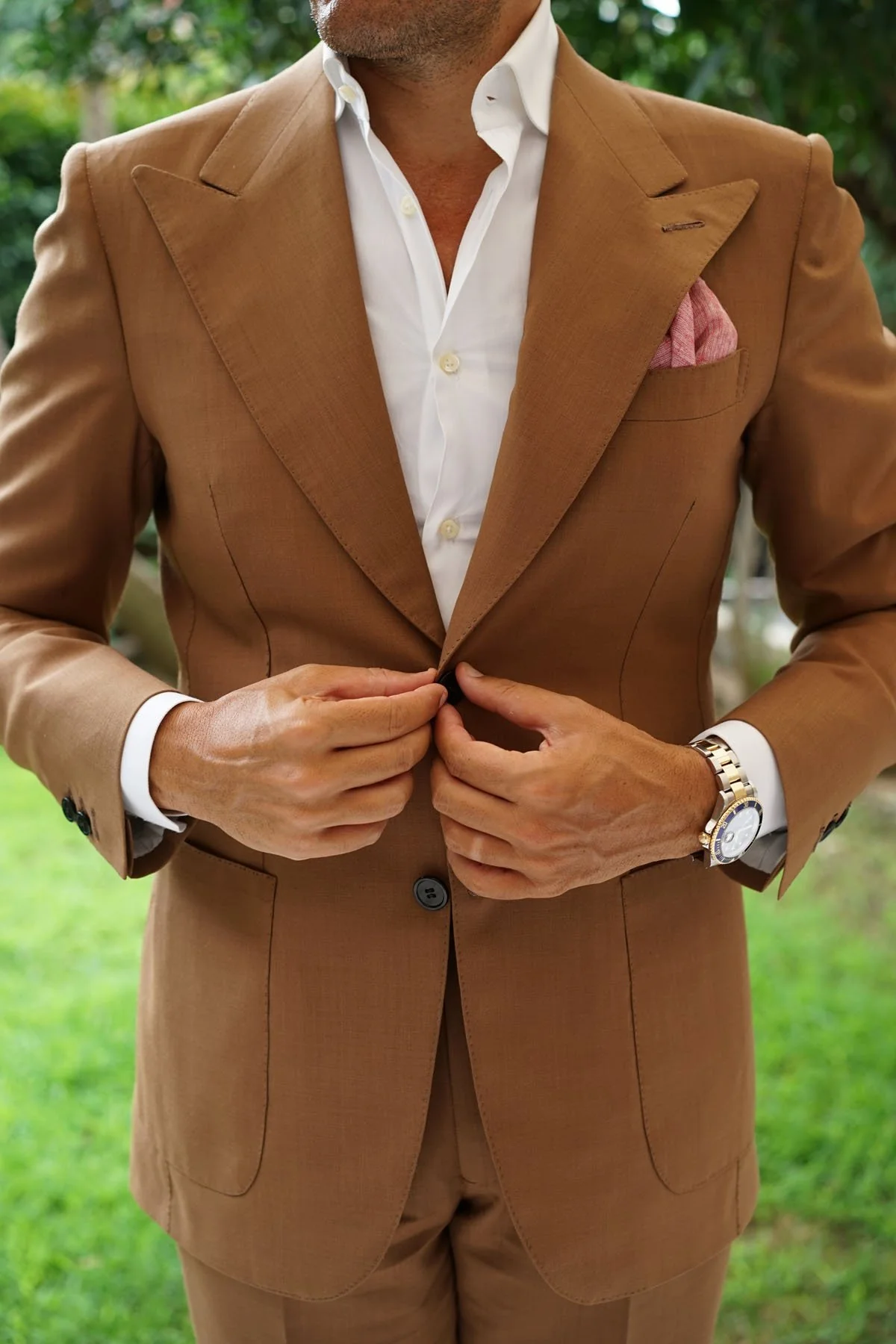 Light Red Chambray Linen Pocket Square - Image 9