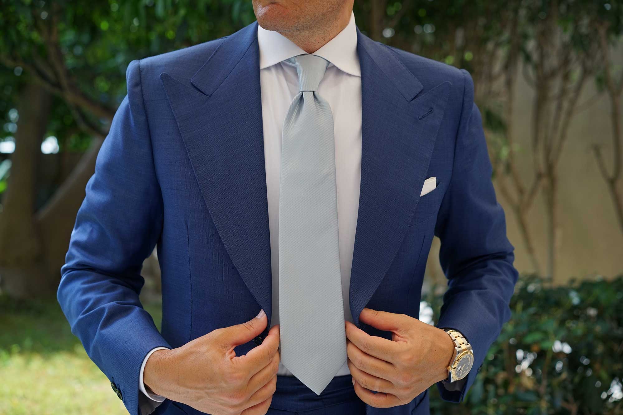 Light Silver Sage Twill Necktie - Image 6