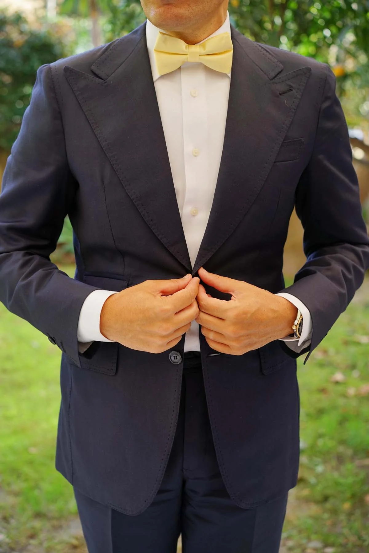 Light Yellow Satin Bow Tie - Image 4