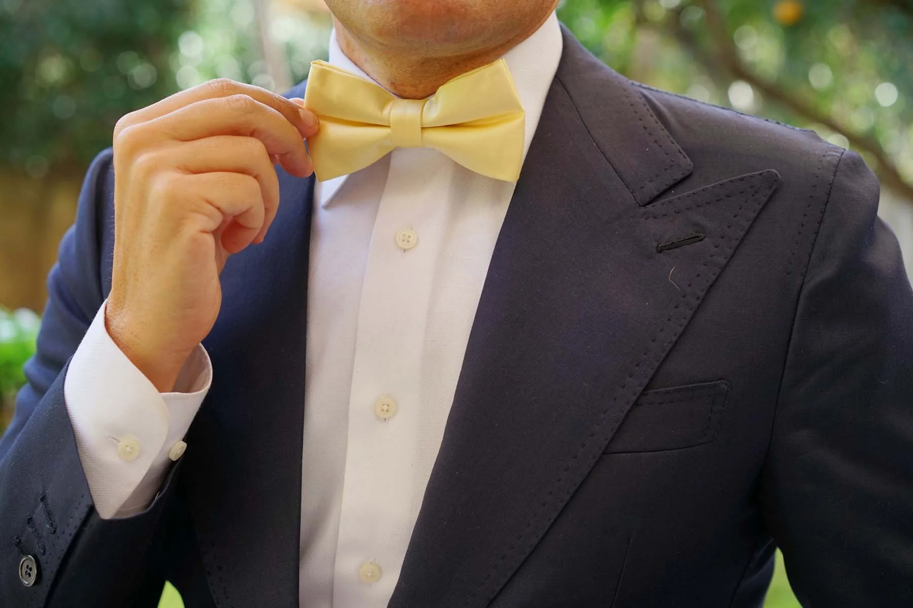 Light Yellow Satin Bow Tie - Image 6