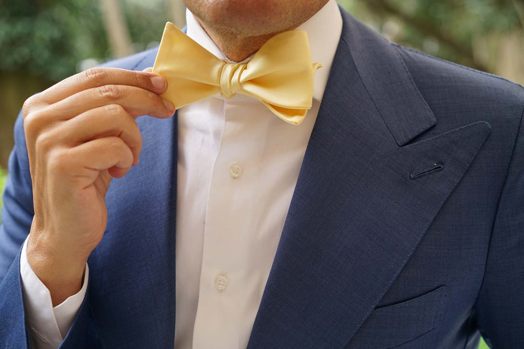 Light Yellow Satin Self Tie Bow Tie - Image 8