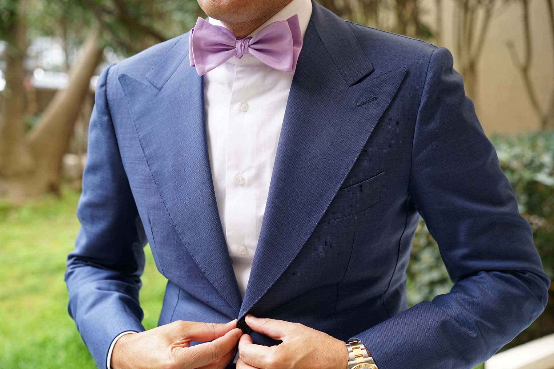 Lilac Purple Cotton Self Tie Bow Tie - Image 5