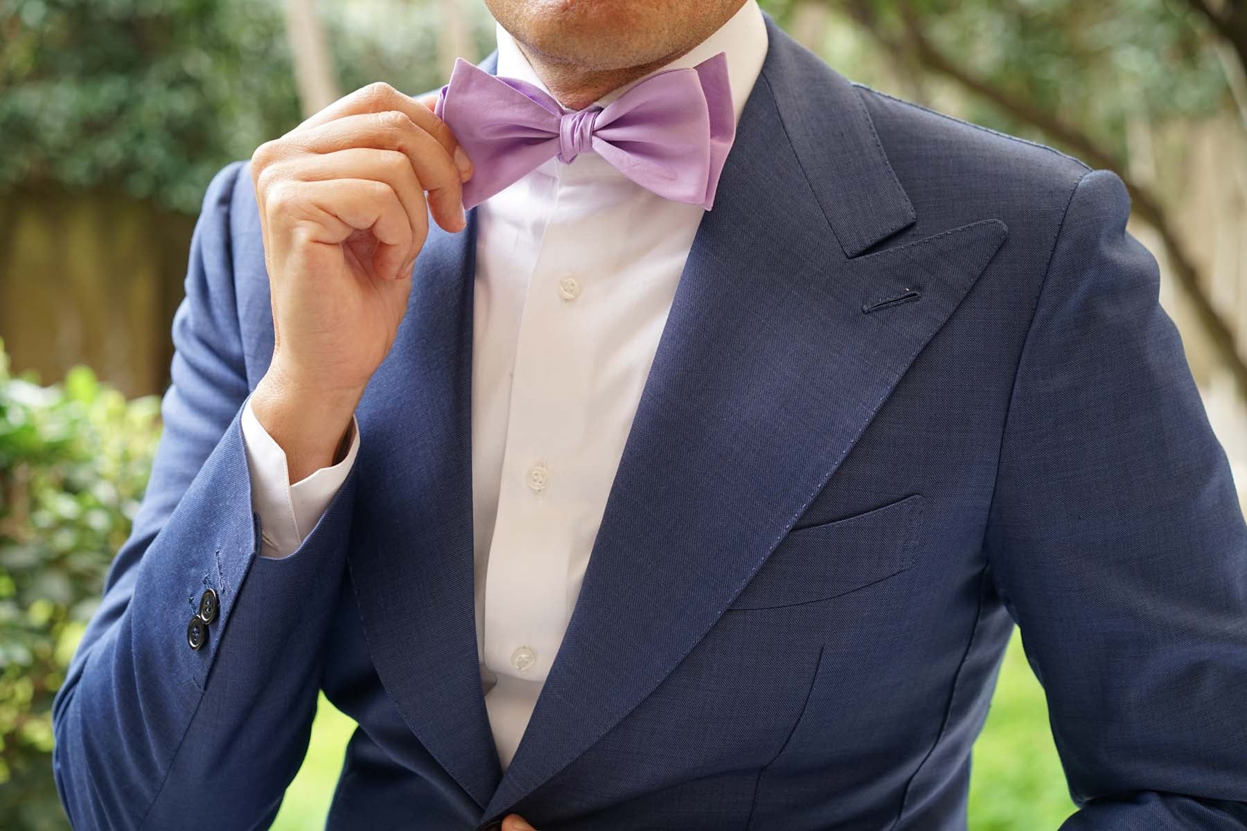 Lilac Purple Cotton Self Tie Bow Tie - Image 7