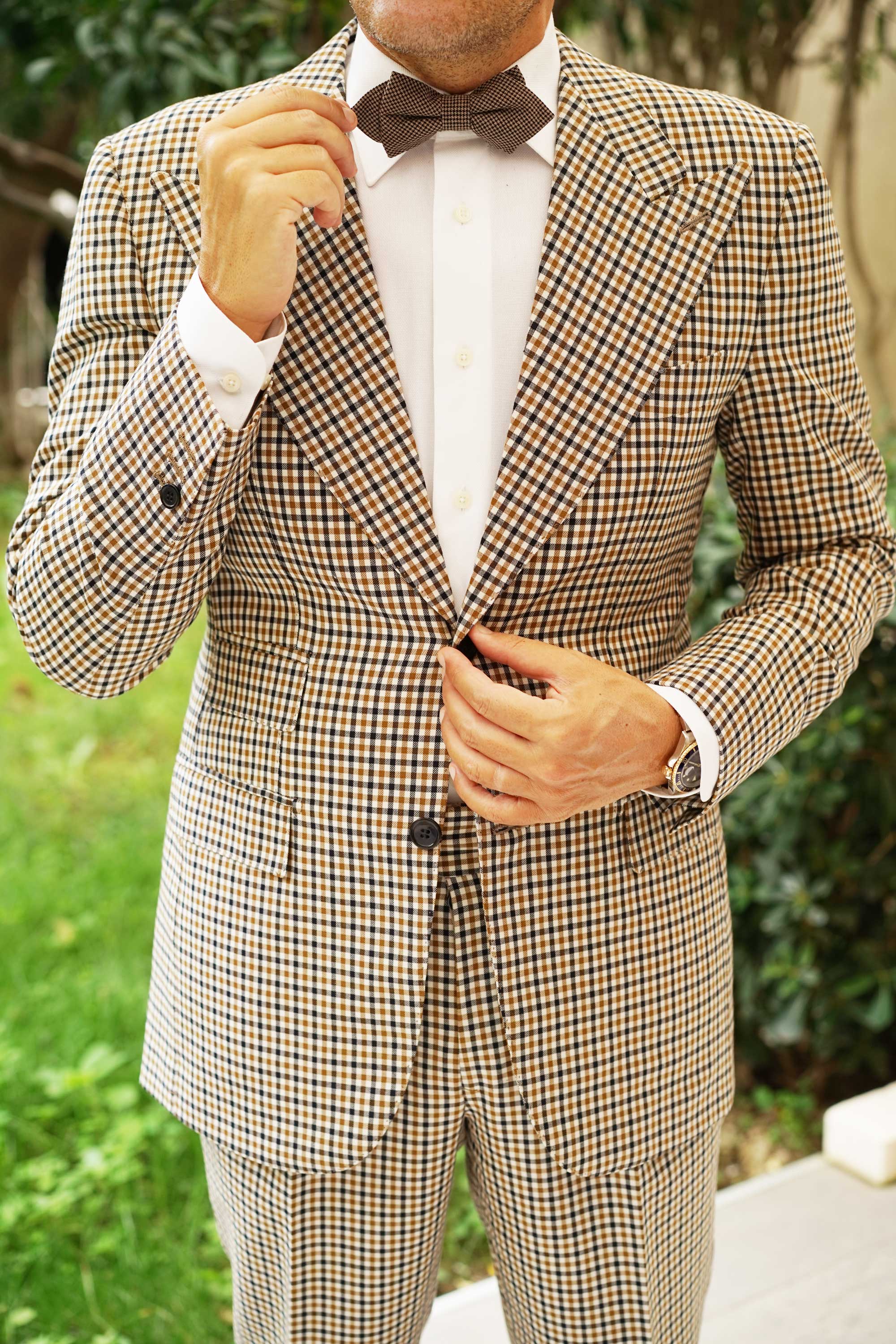 Madrid Brown Houndstooth Diamond Bow Tie - Image 5