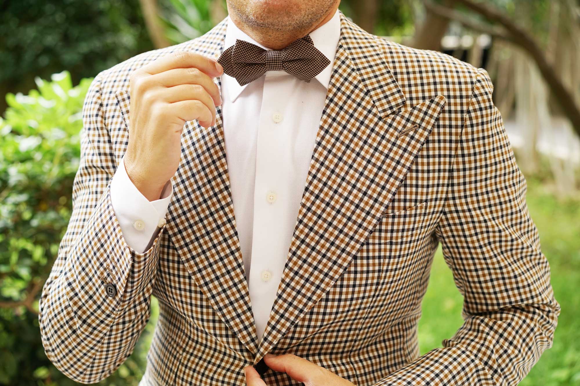 Madrid Brown Houndstooth Diamond Bow Tie - Image 6