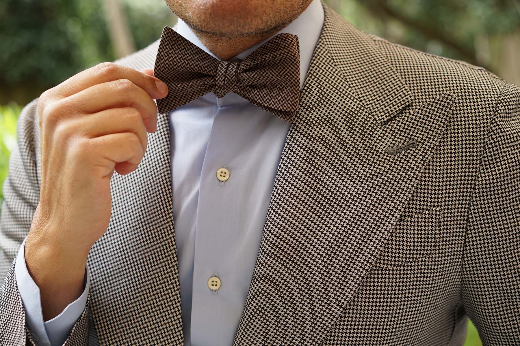 Madrid Brown Houndstooth Self Bow Tie - Image 6