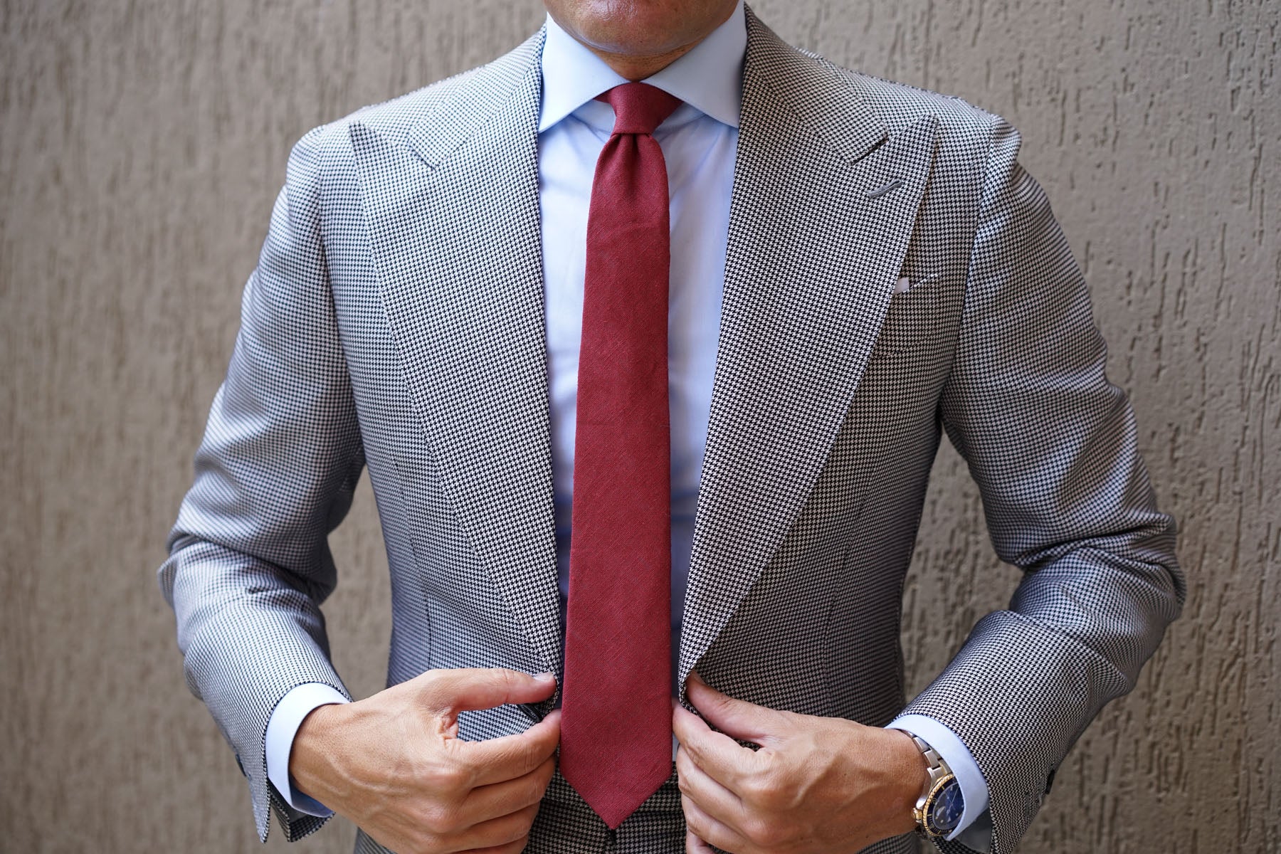 Maroon Slub Linen Skinny Tie - Image 10