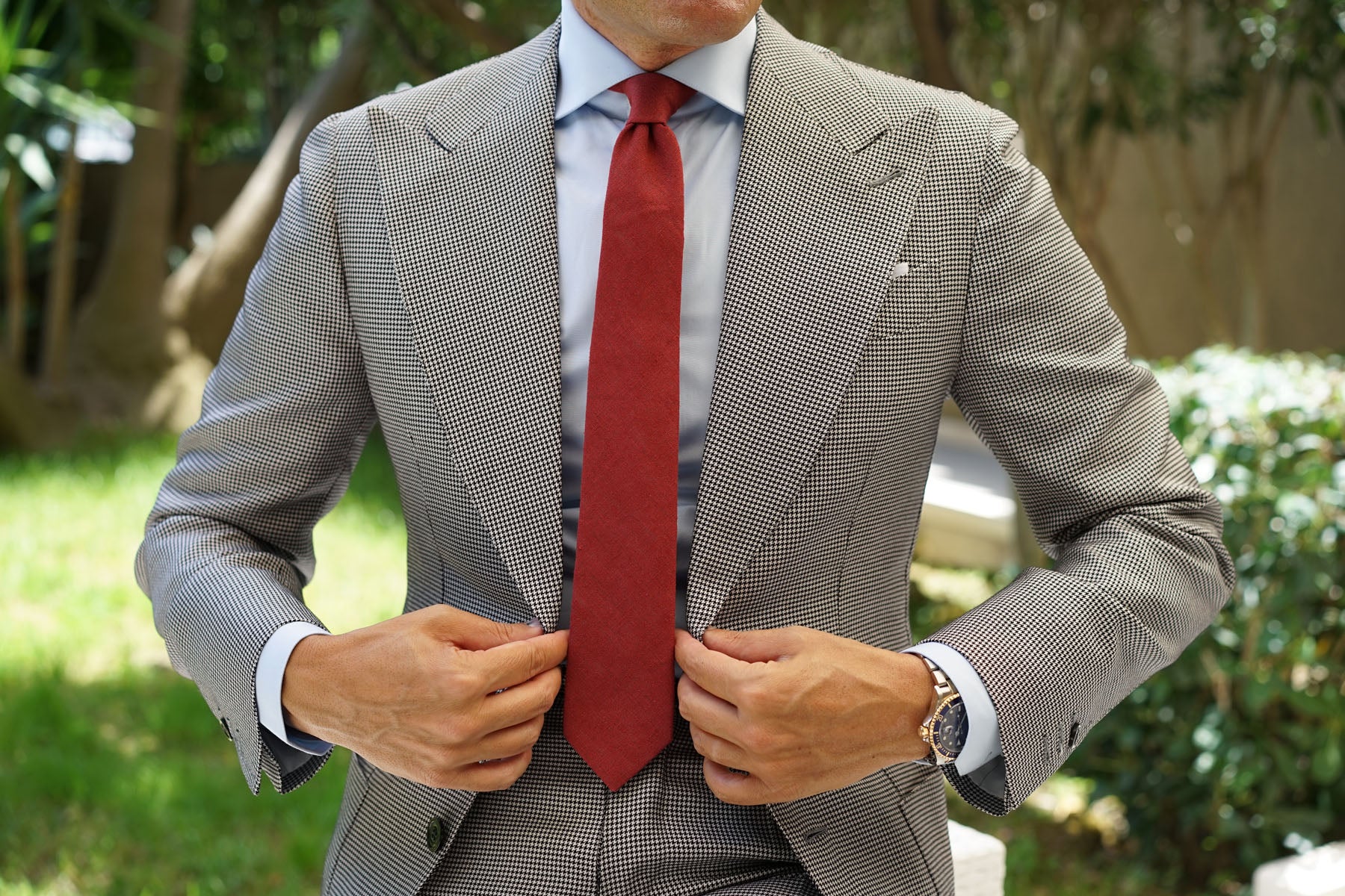 Maroon Slub Linen Skinny Tie - Image 6