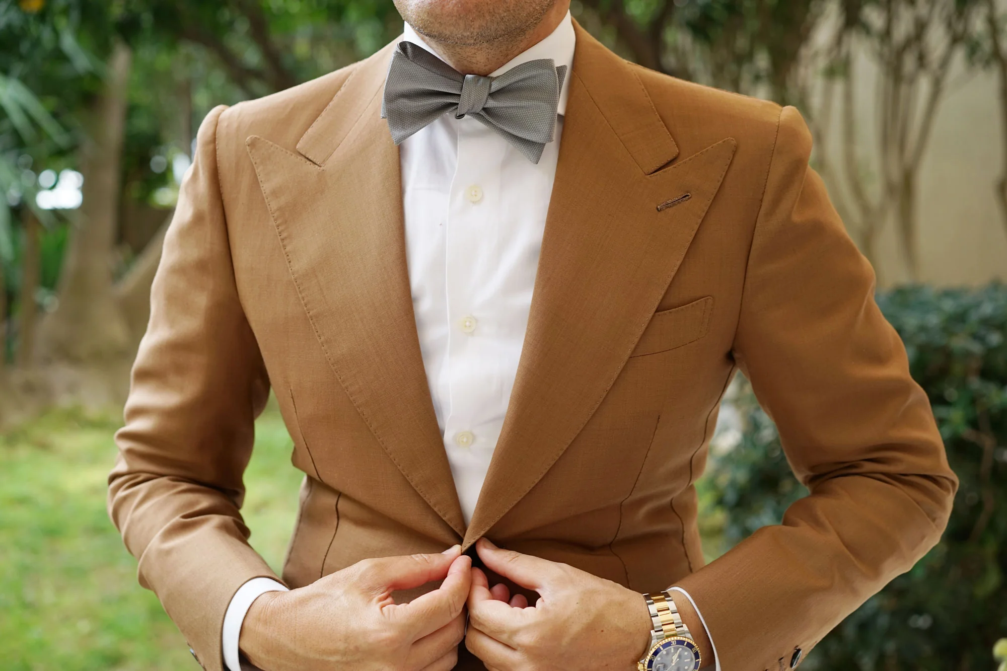 Mercury Grey Weave Self Bow Tie - Image 4