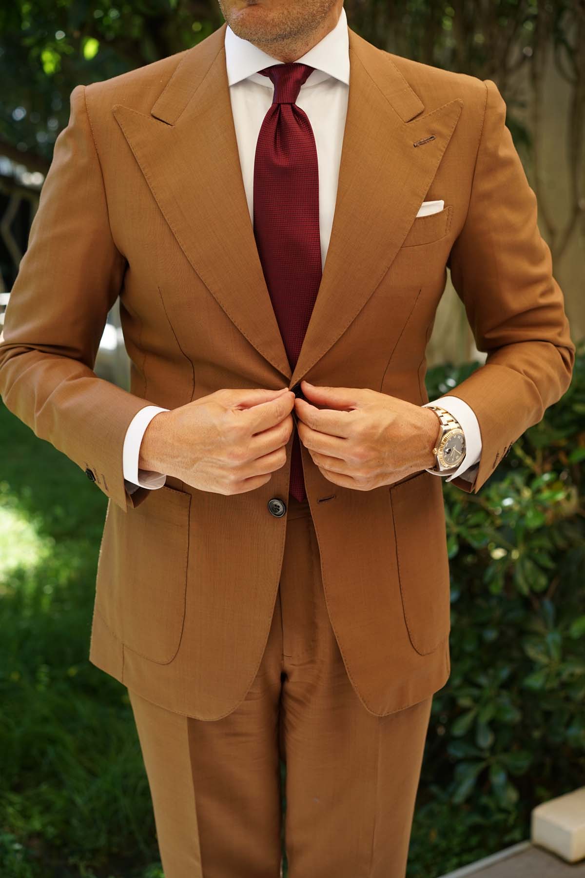 Metallic Maroon Oxford Weave Necktie - Image 5
