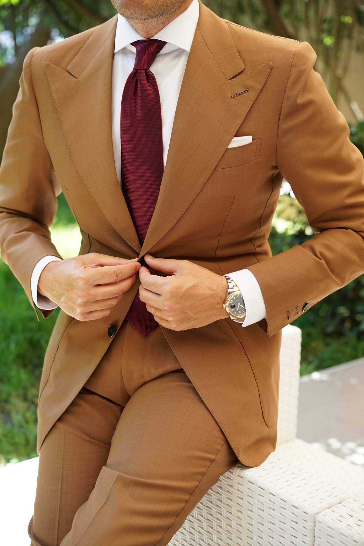 Metallic Maroon Oxford Weave Necktie - Image 9