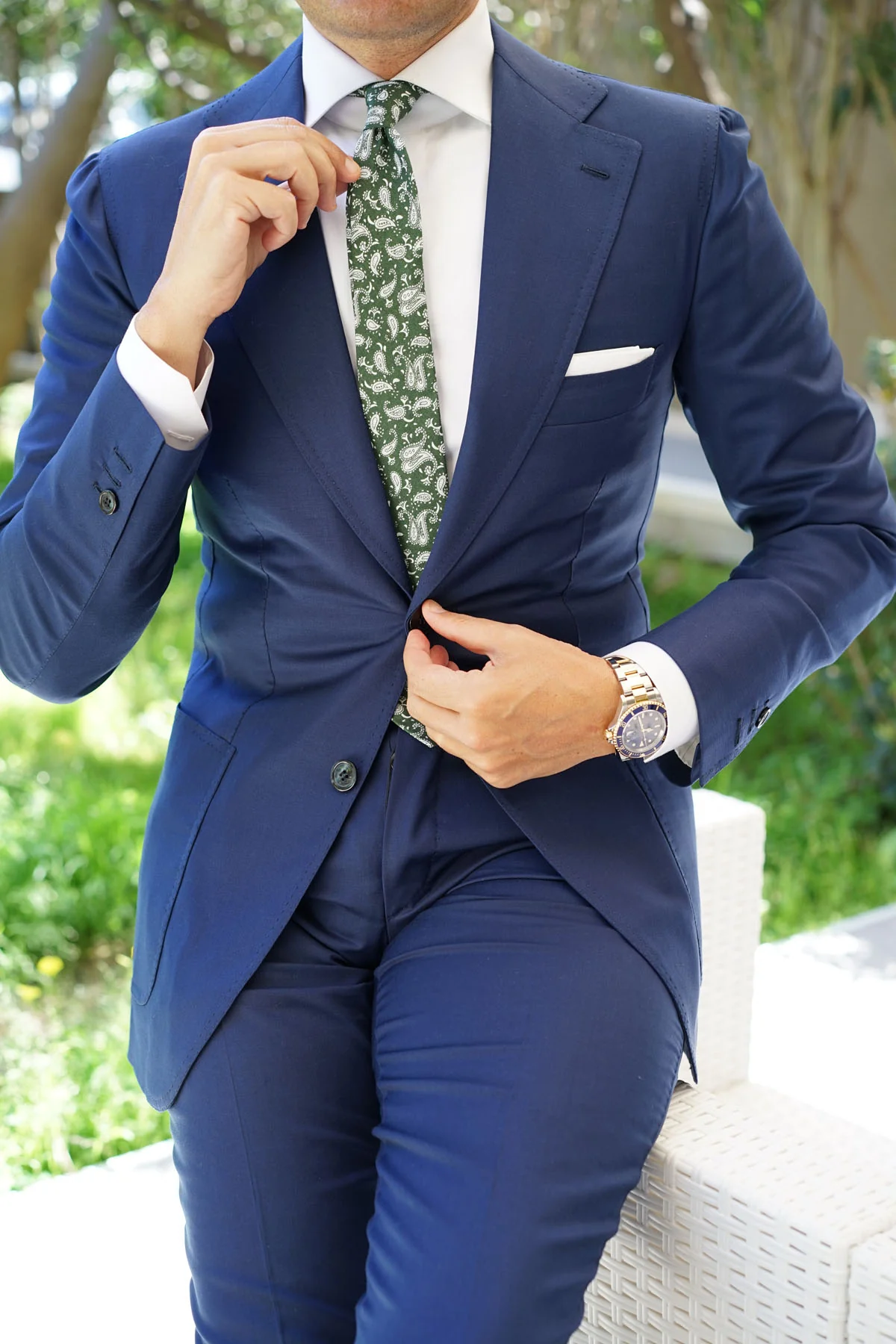 Milan Paisley Green Skinny Tie - Image 5