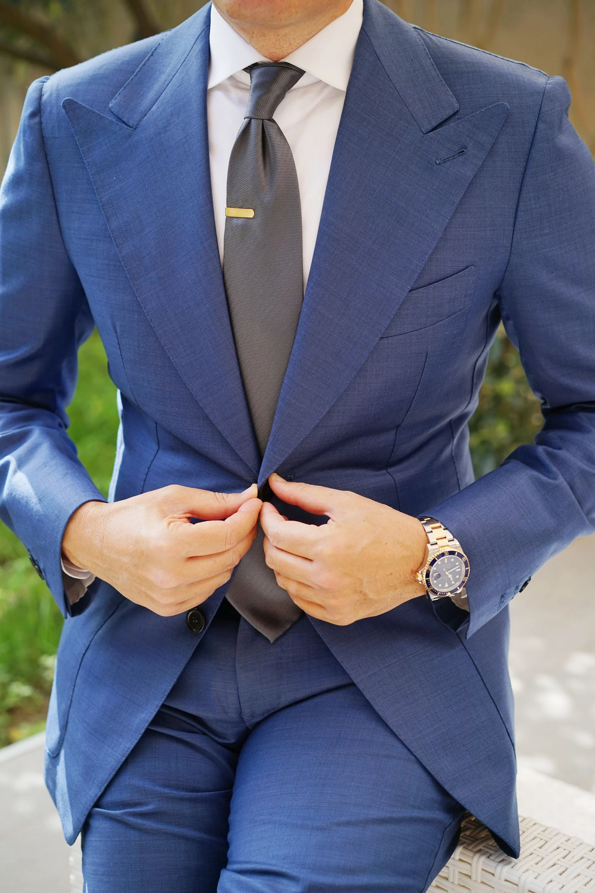 Mini Brushed Gold Round Clasp Skinny Tie Bar - Image 8