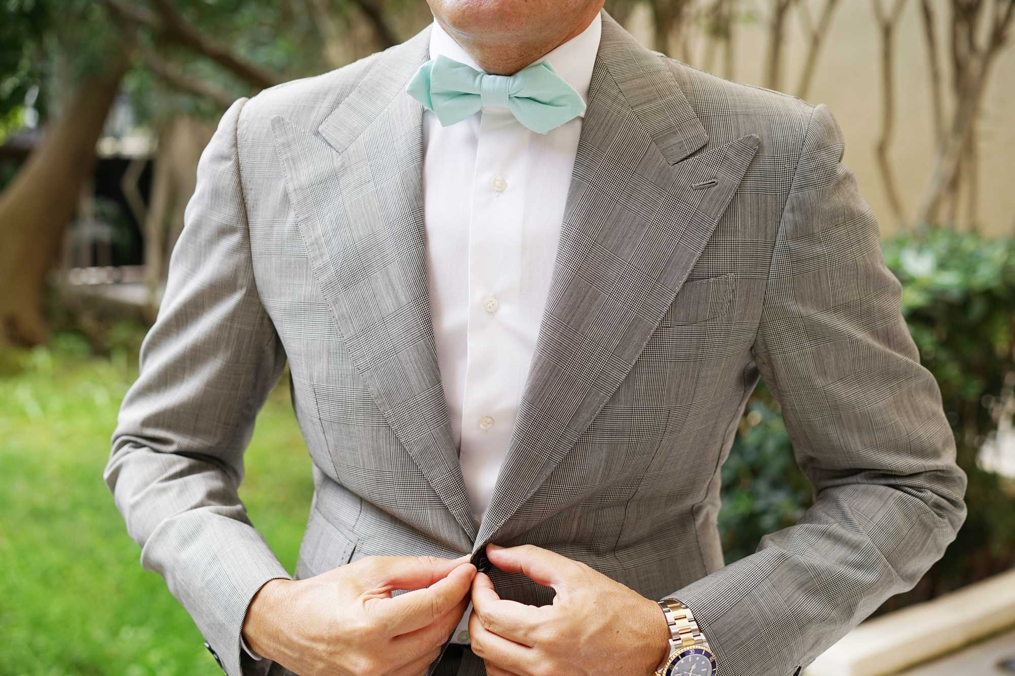 Mint Green Cotton Diamond Bow Tie - Image 3