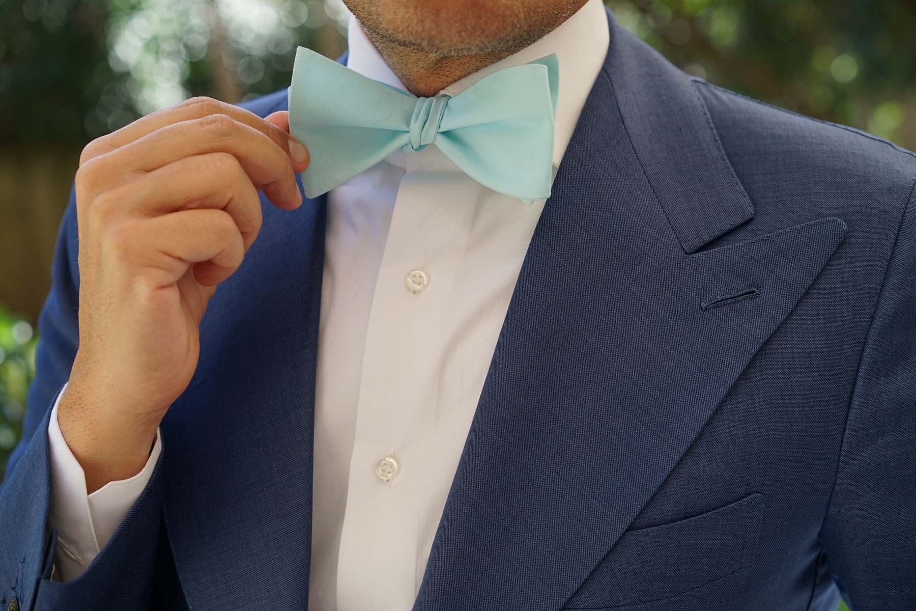 Mint Green Cotton Self Tie Bow Tie - Image 10