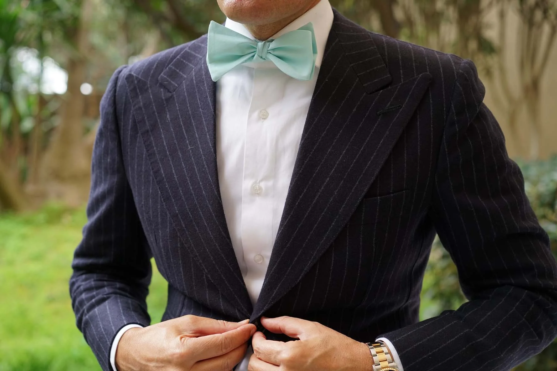 Mint Green Cotton Self Tie Bow Tie - Image 12