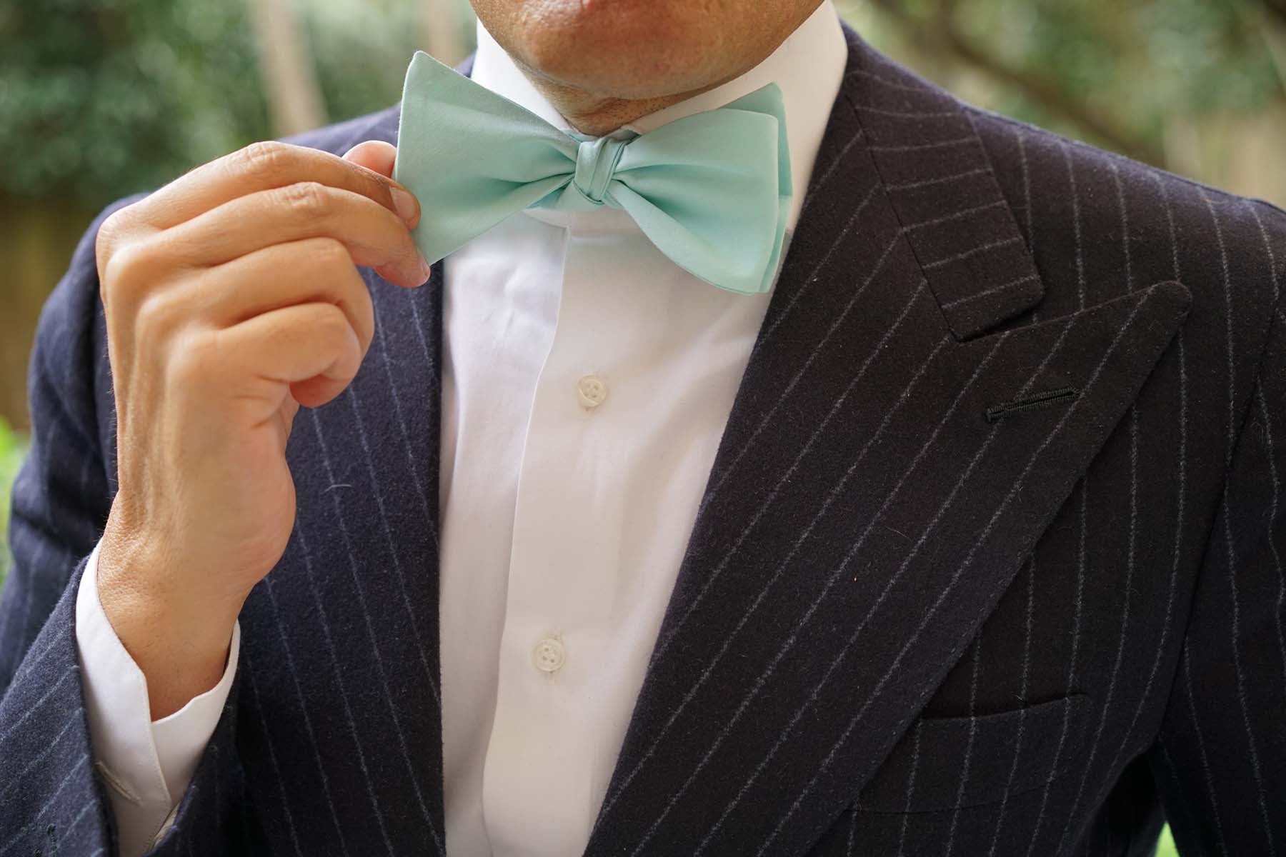 Mint Green Cotton Self Tie Bow Tie - Image 13