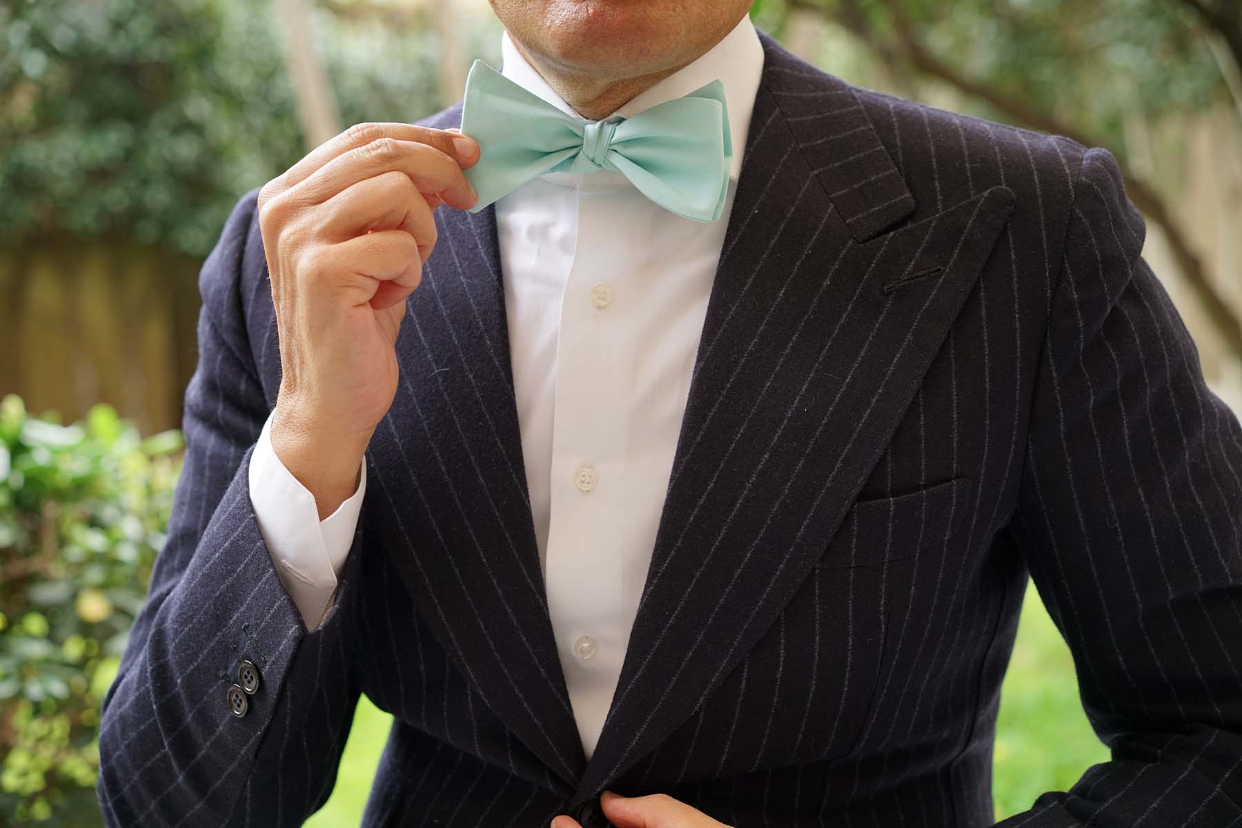 Mint Green Cotton Self Tie Bow Tie - Image 14