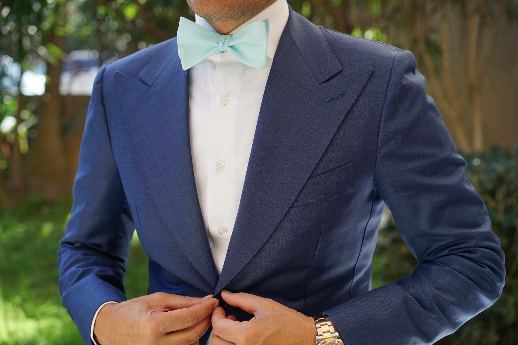 Mint Green Cotton Self Tie Bow Tie - Image 6
