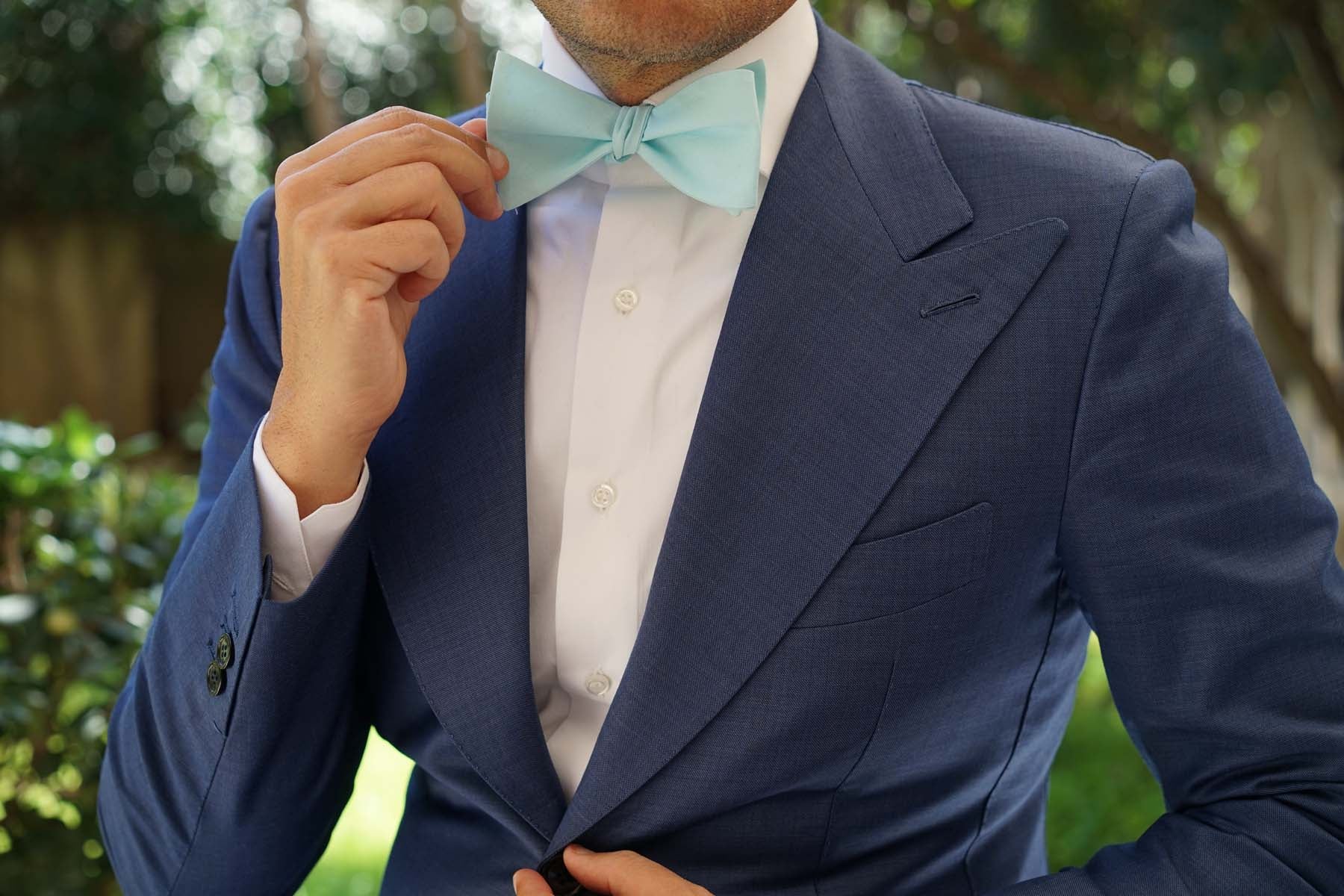 Mint Green Cotton Self Tie Bow Tie - Image 8