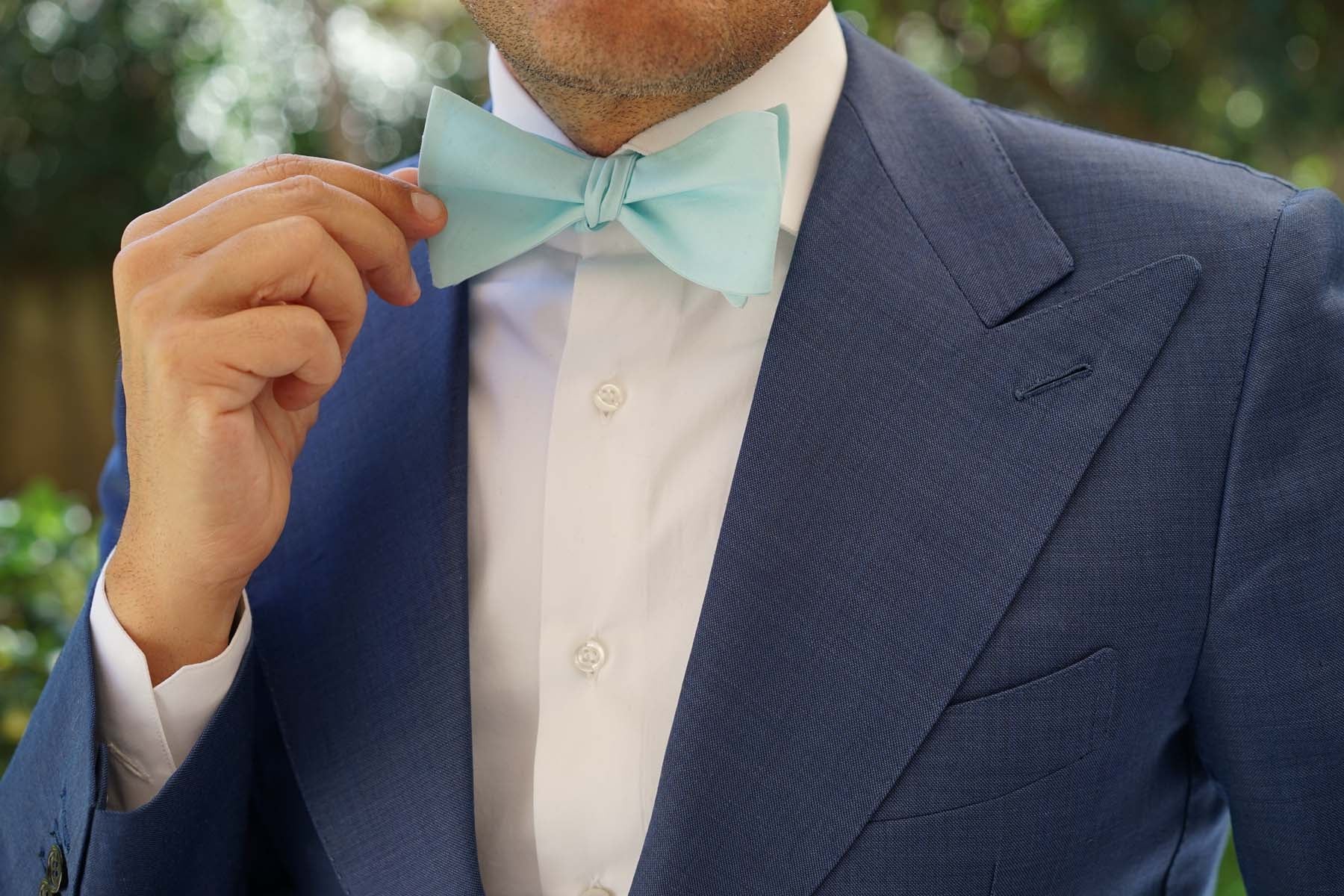 Mint Green Cotton Self Tie Bow Tie - Image 9