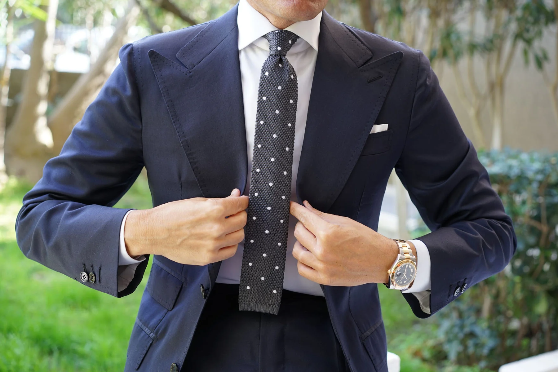 Mr. Mandela Charcoal Polkadot Knitted Tie - Image 3