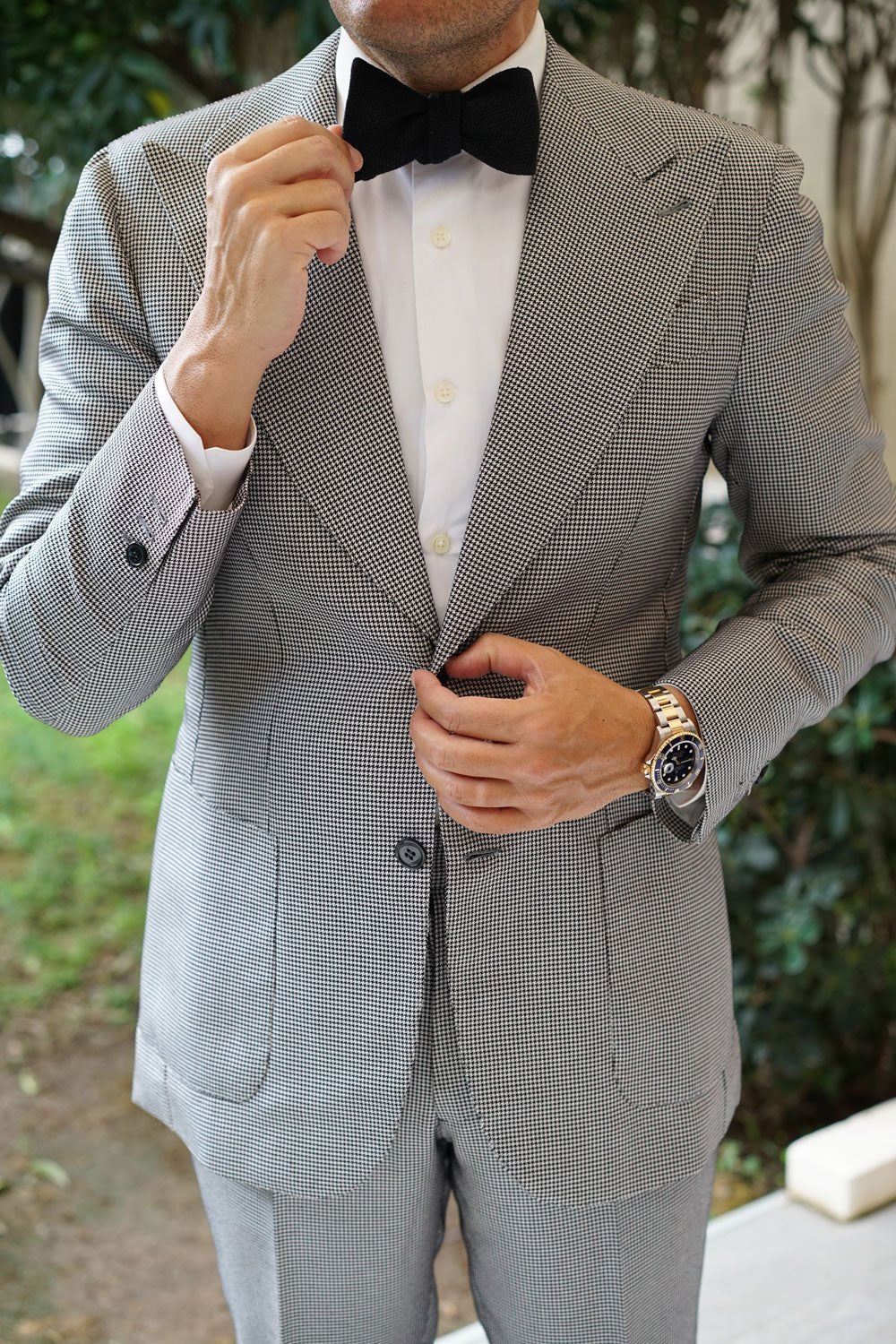 Mr Martin Black Linen Self Bow Tie - Image 8