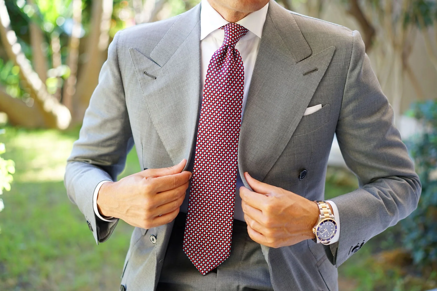 Navy and Light Blue Red Checkered Tie - Image 13