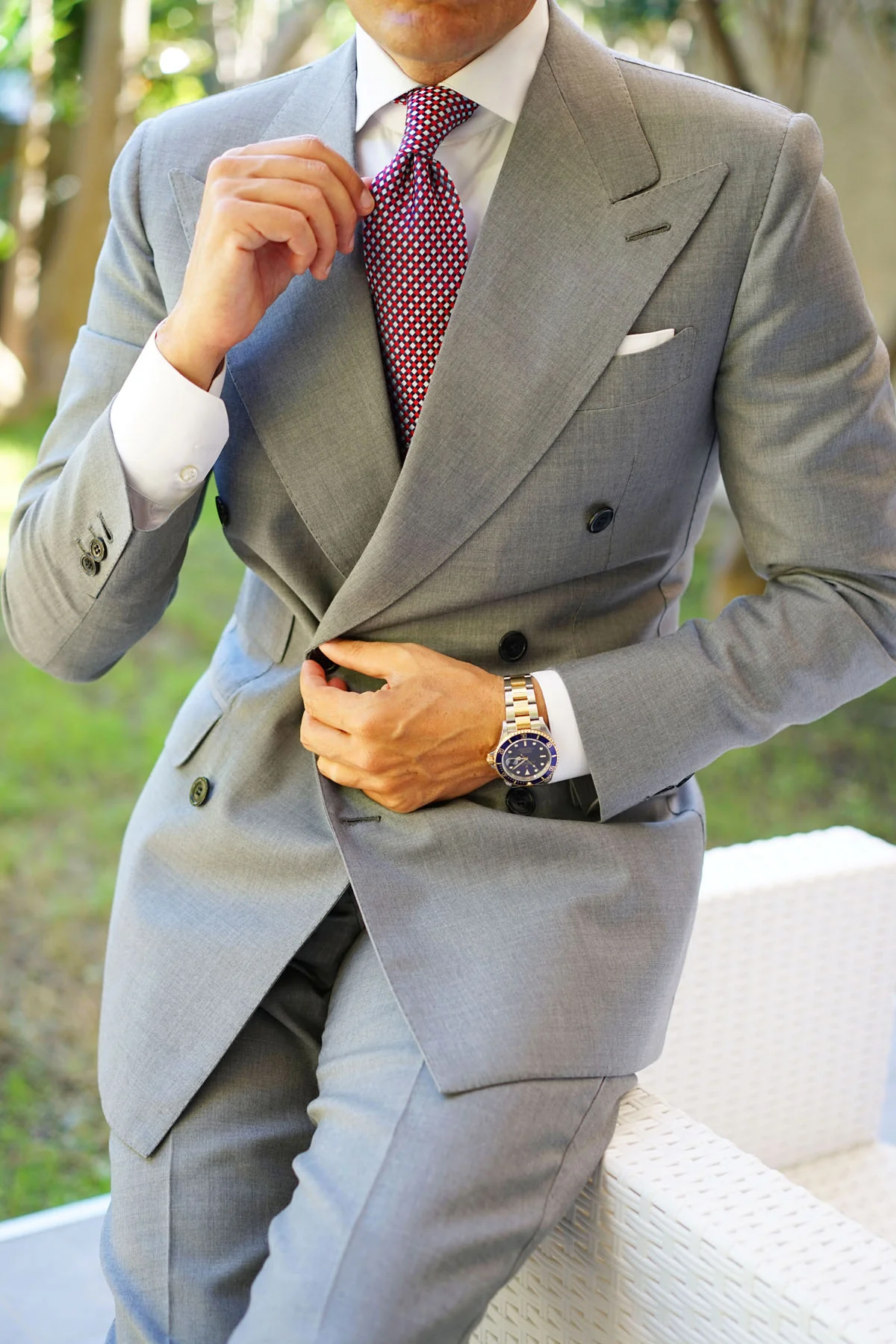Navy and Light Blue Red Checkered Tie - Image 14