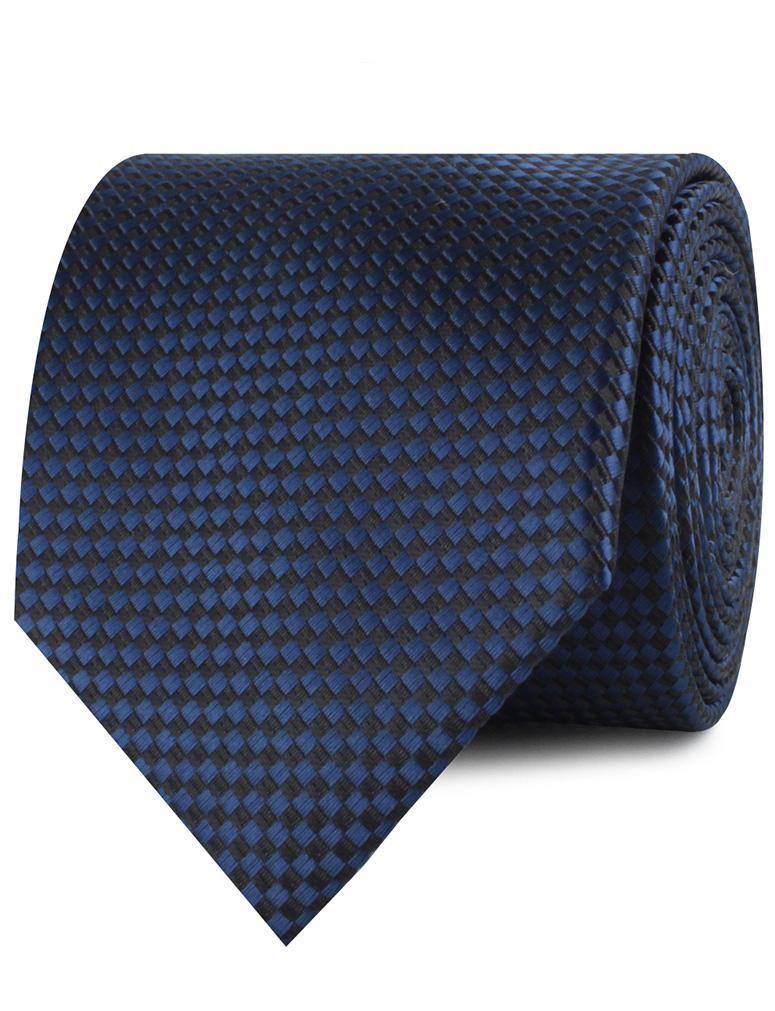 Navy Blue Basket Weave Checkered Necktie - Image 2