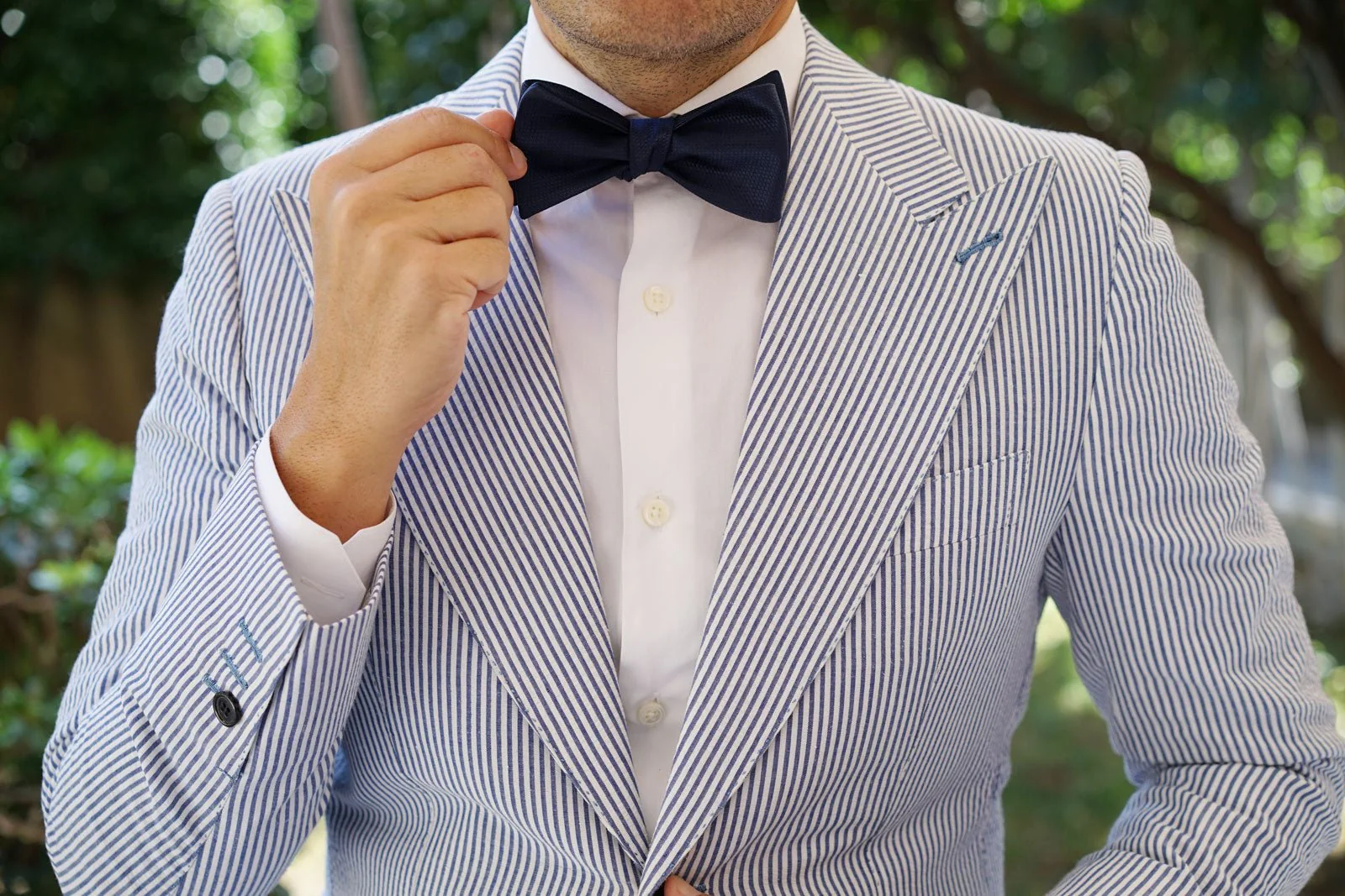 Navy Blue Basket Weave Self Bow Tie - Image 10