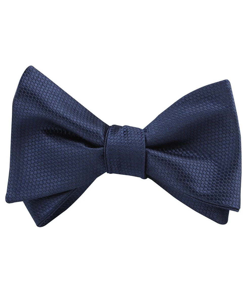 Navy Blue Basket Weave Self Bow Tie - Image 2