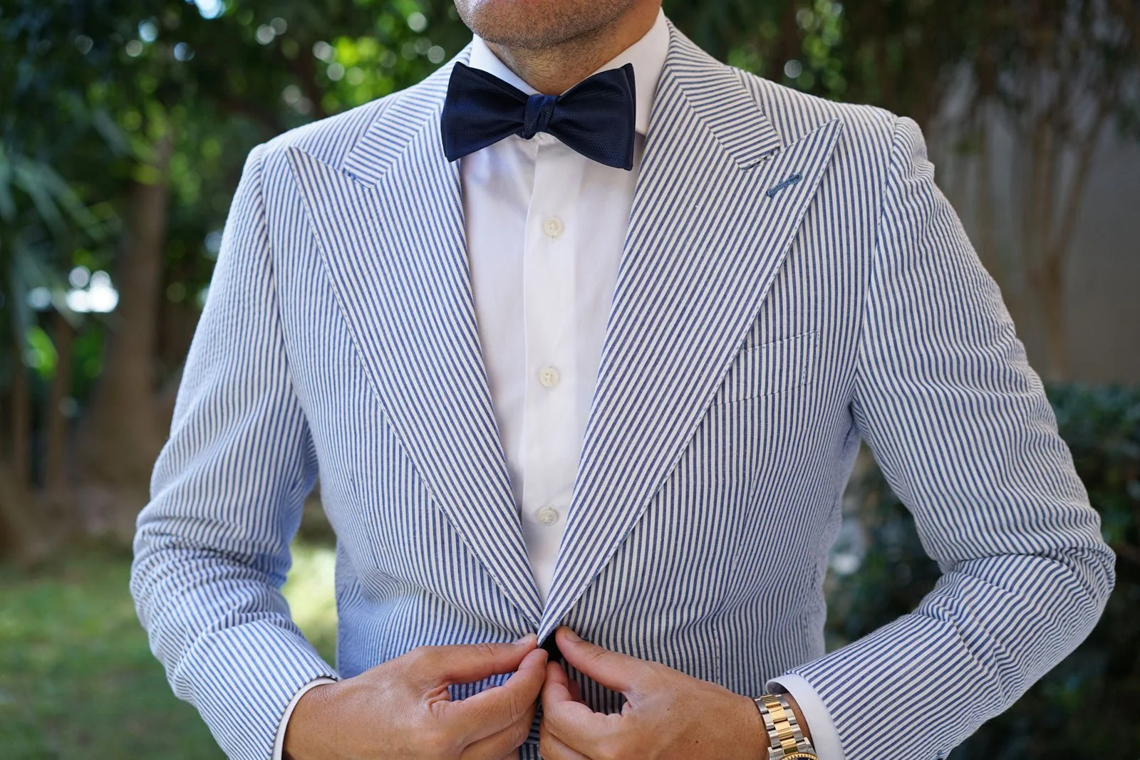 Navy Blue Basket Weave Self Bow Tie - Image 4