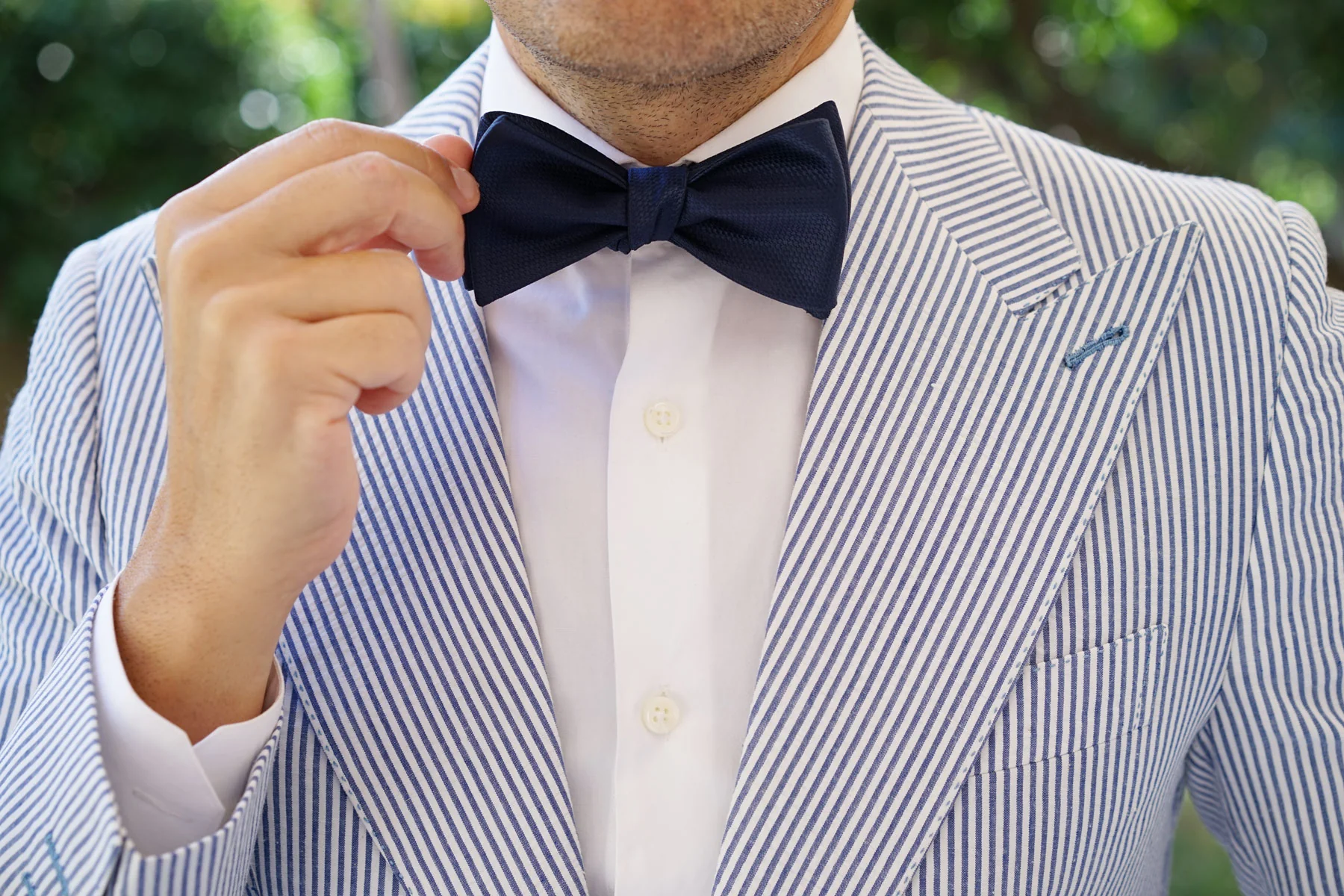 Navy Blue Basket Weave Self Bow Tie - Image 6