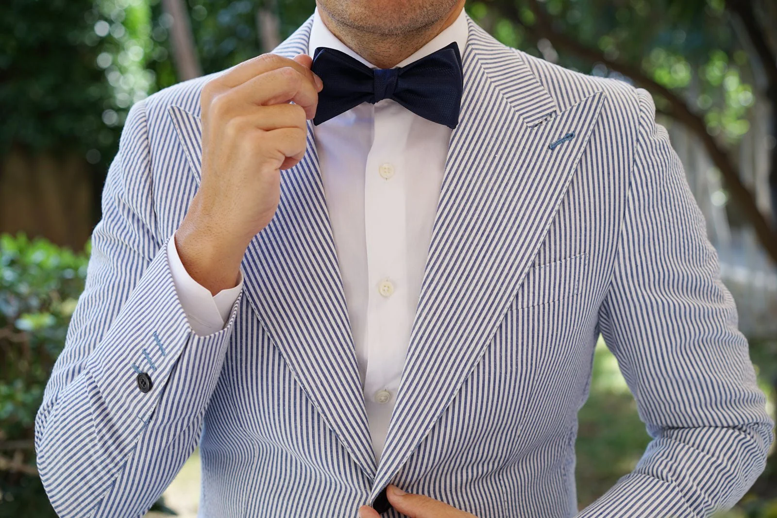 Navy Blue Basket Weave Self Bow Tie - Image 7