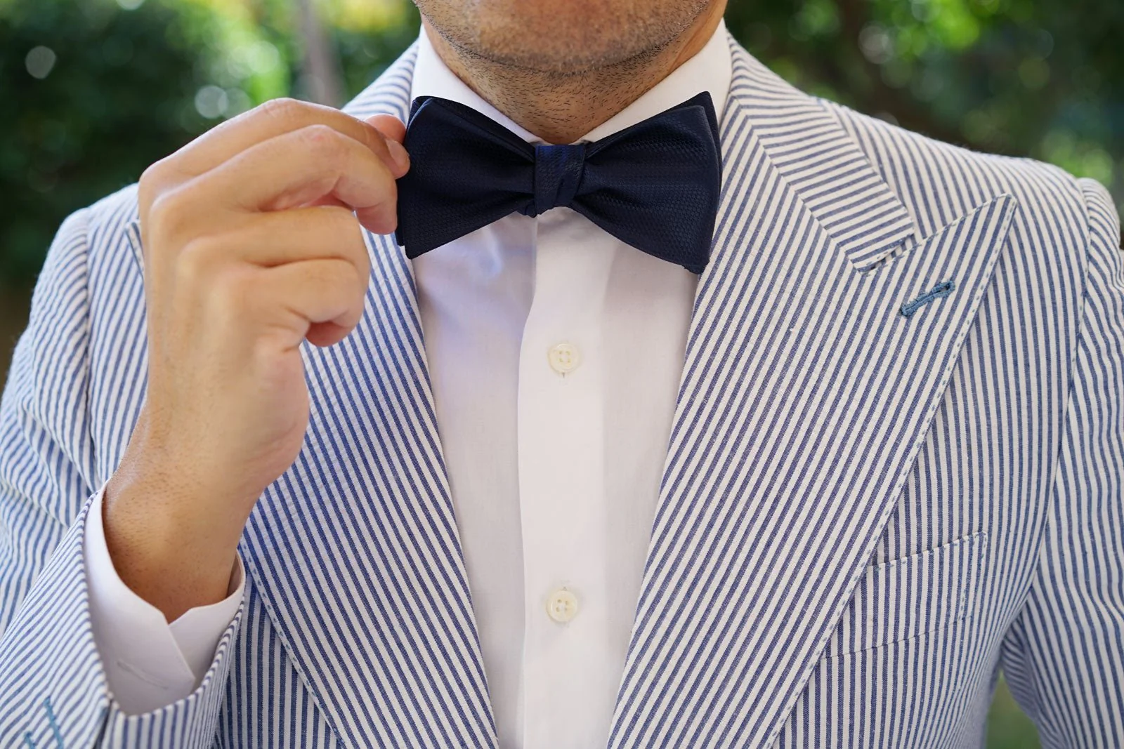 Navy Blue Basket Weave Self Bow Tie - Image 9