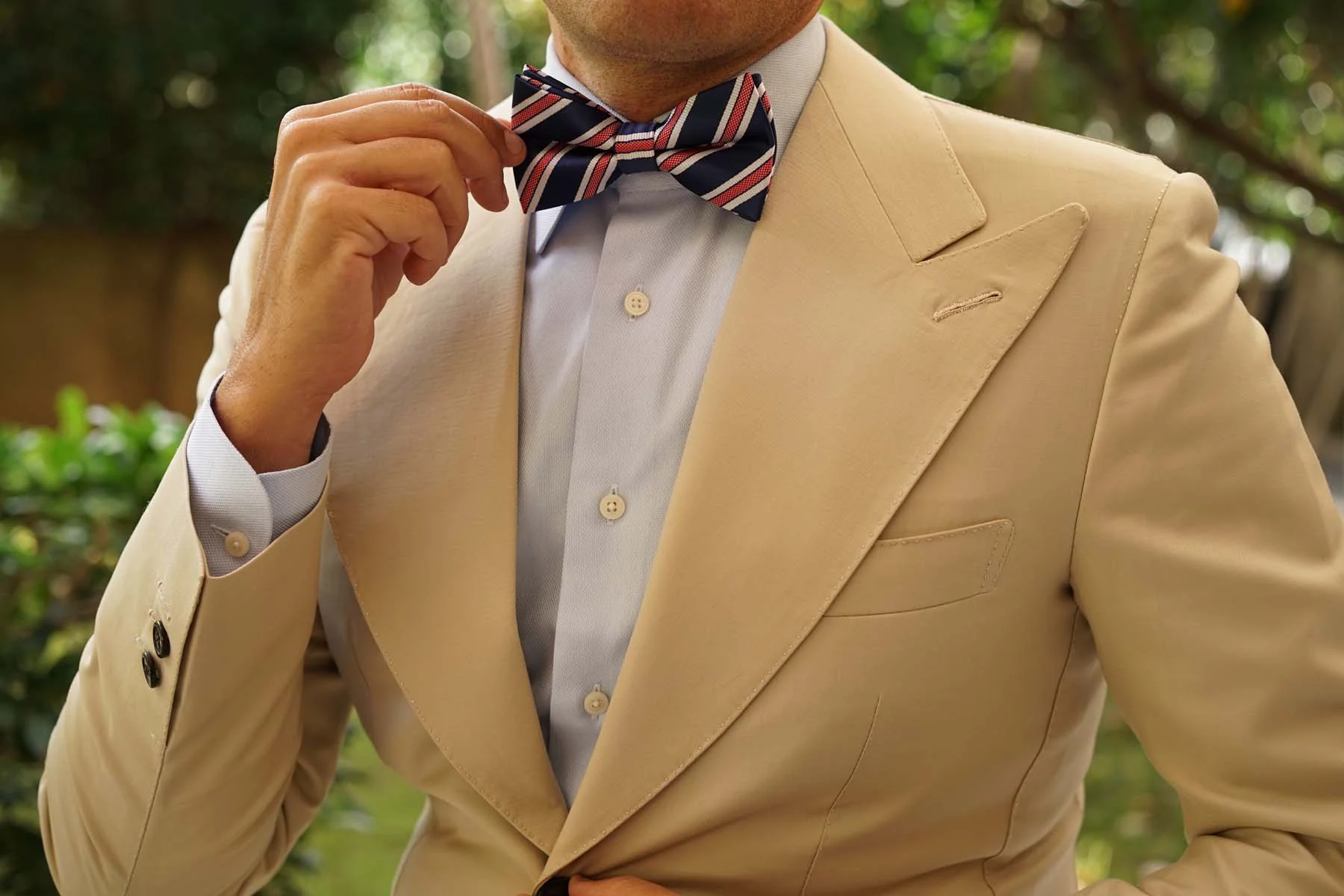 Navy Blue Bow Tie with Red Stripes - Image 3