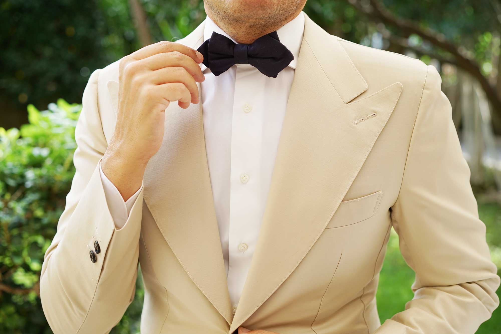 Navy Blue Cotton Diamond Bow Tie - Image 5