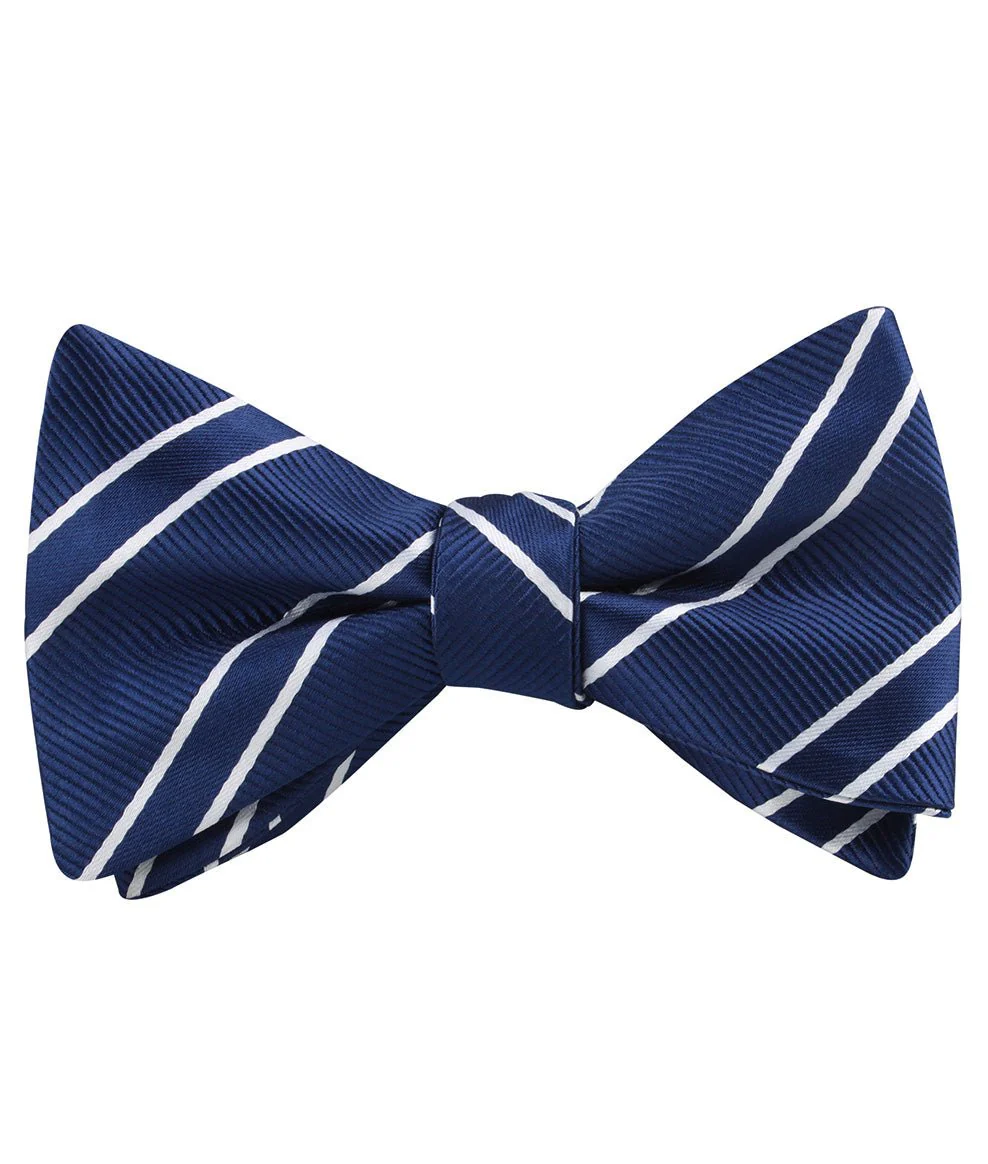 Navy Blue Double Stripe Self Bow Tie - Image 2
