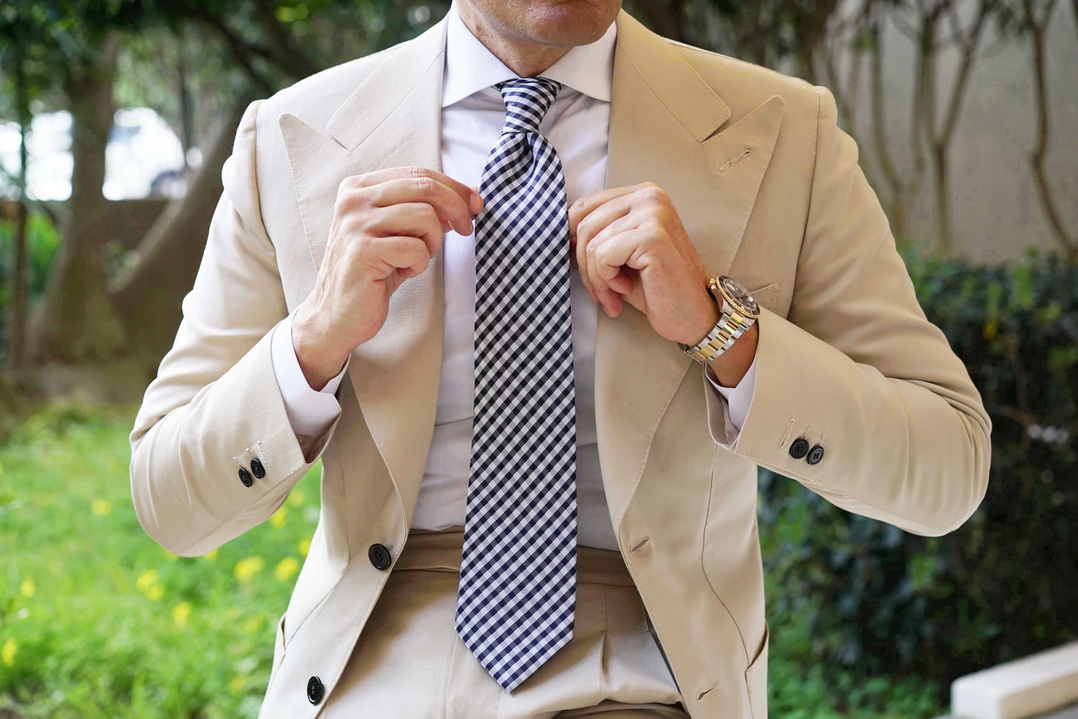 Navy Blue Gingham Necktie - Image 6