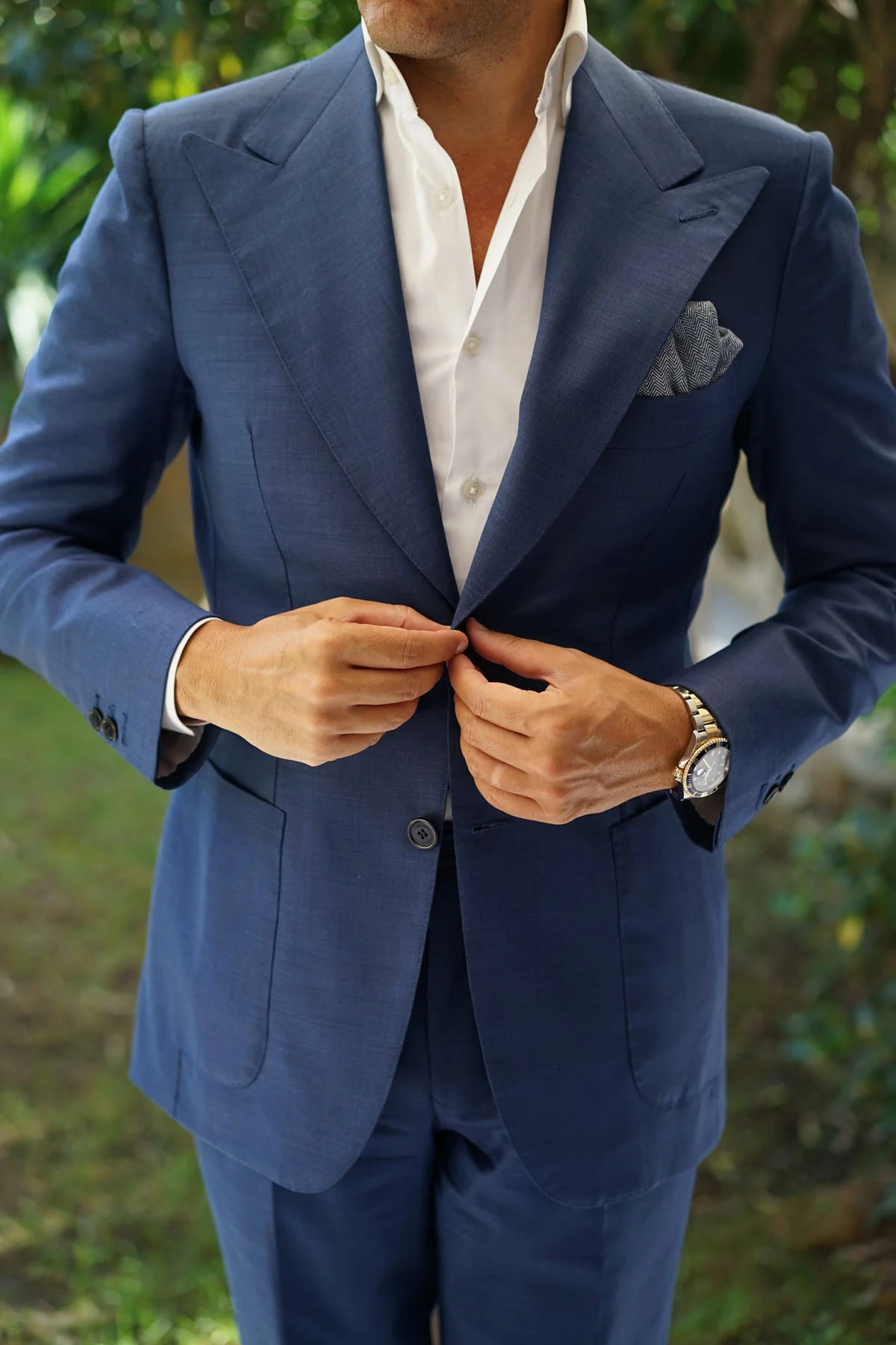 Navy Blue Herringbone Linen Pocket Square - Image 6