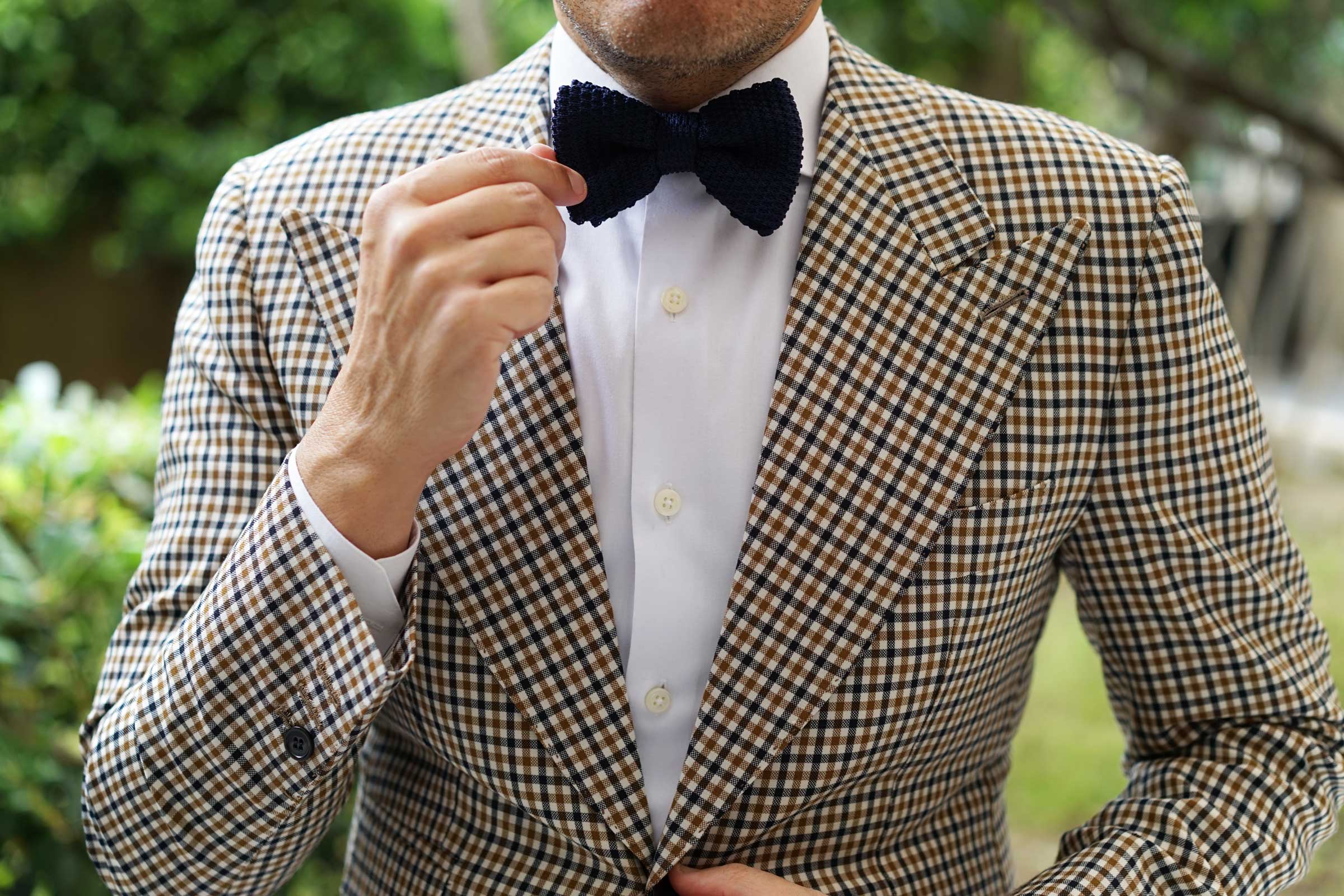 Navy Blue Knitted Bow Tie - Image 8