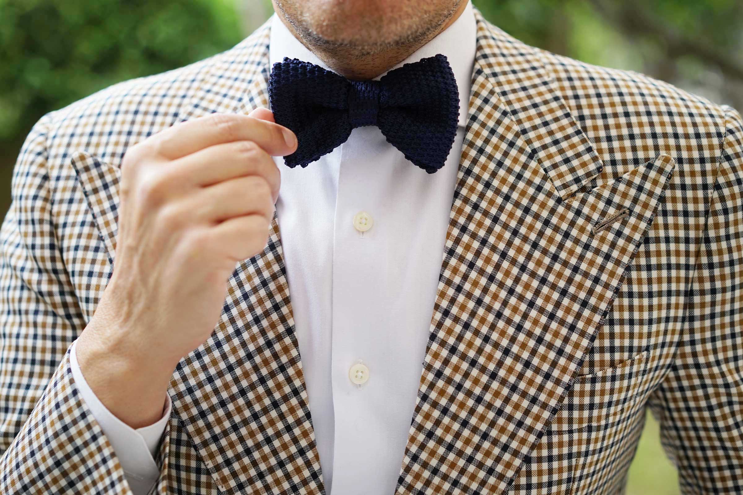 Navy Blue Knitted Bow Tie - Image 9