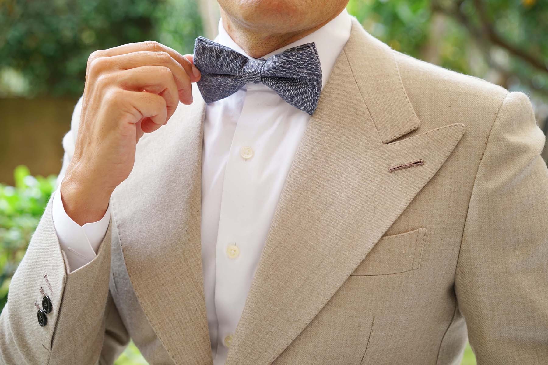 Navy Blue Linen Chambray Bow Tie - Image 6