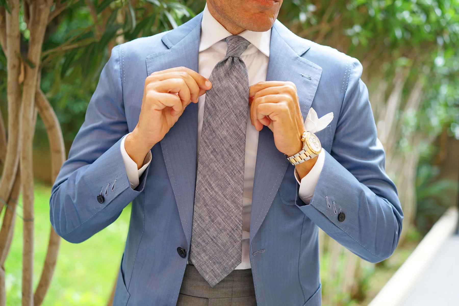 Navy Blue Linen Chambray Necktie - Image 8