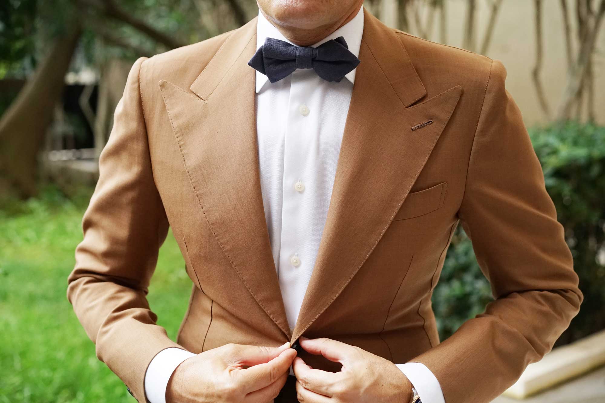 Navy Blue Slub Linen Diamond Bow Tie - Image 5