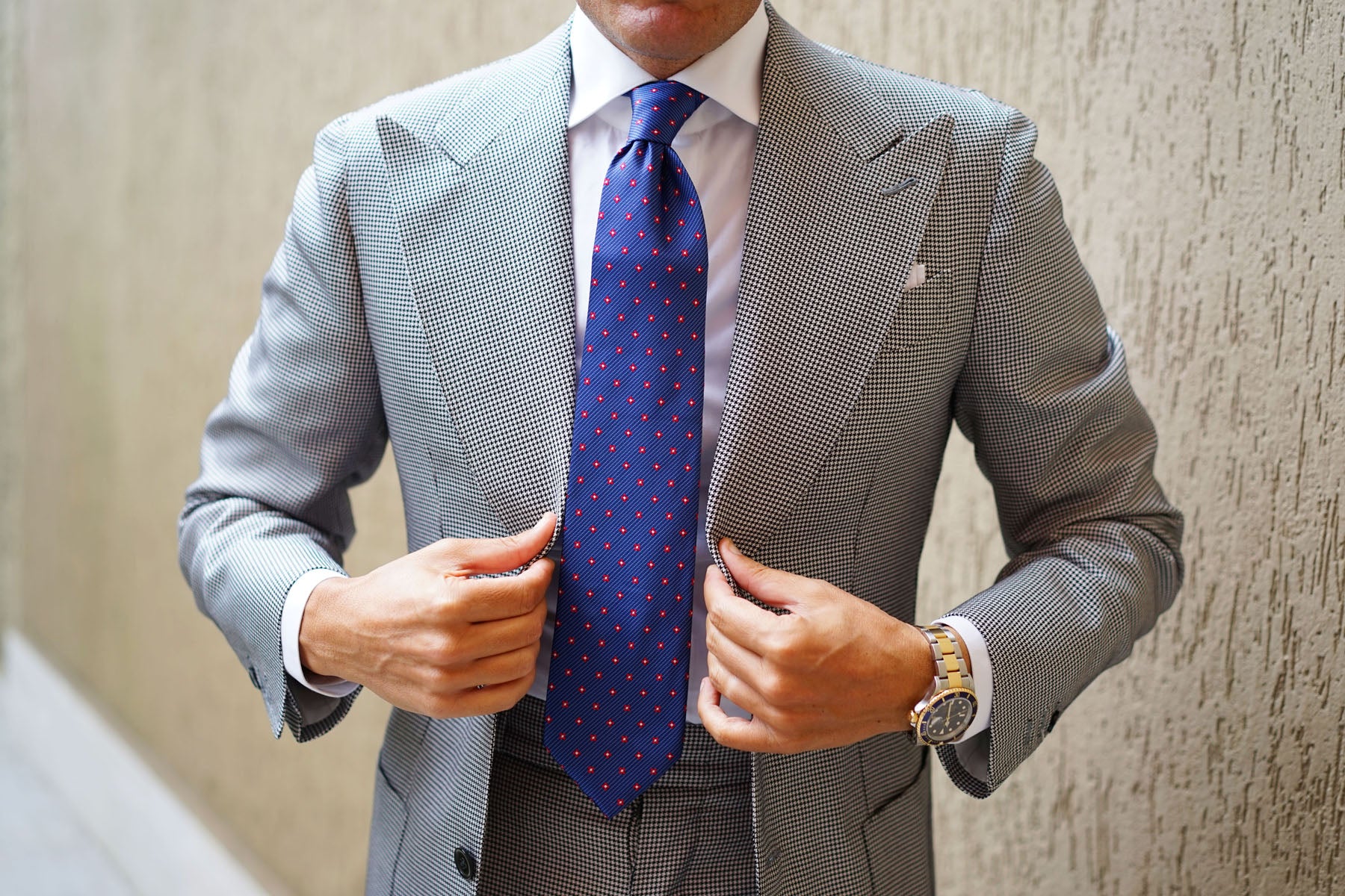 Navy Blue Tie with Red Pattern - Image 14