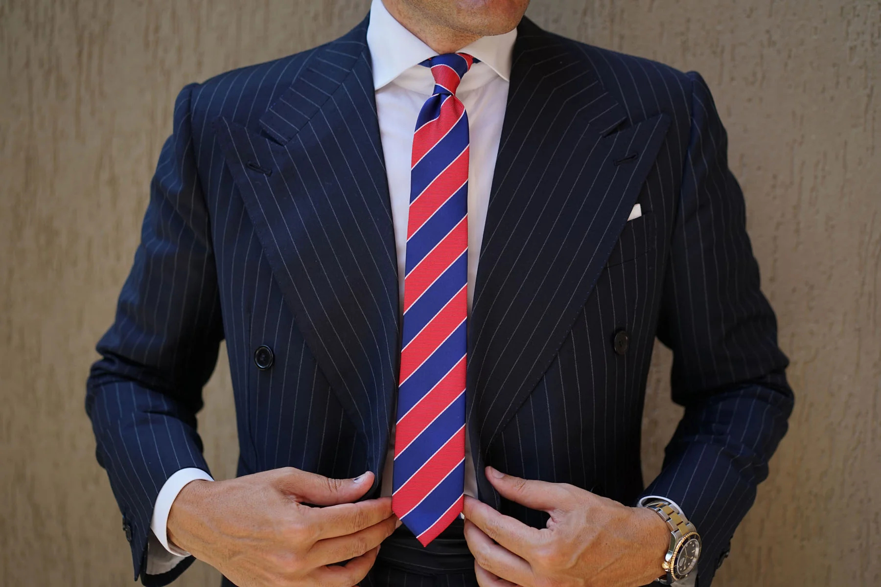 Navy Blue White and Red Diagonal - Skinny Tie - Image 5