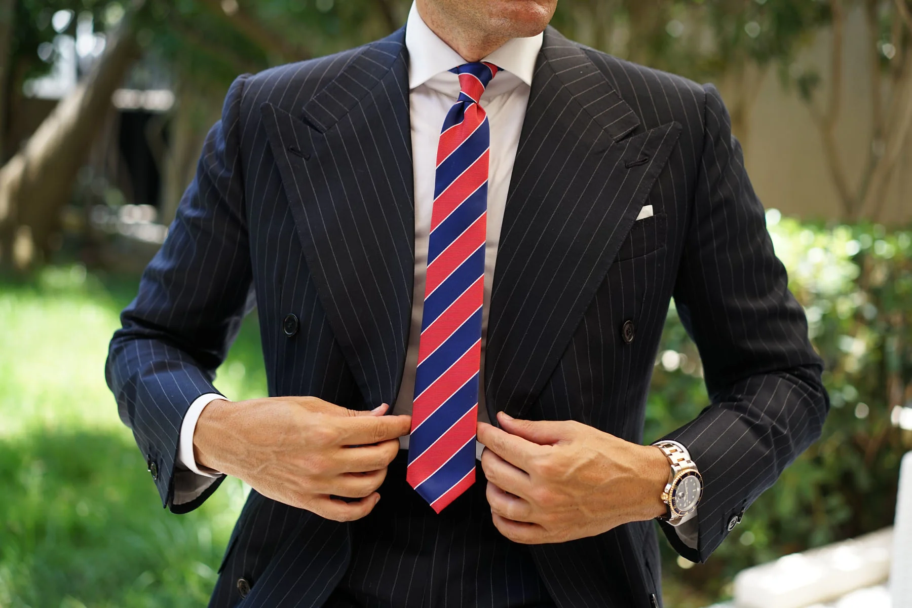 Navy Blue White and Red Diagonal - Skinny Tie - Image 7